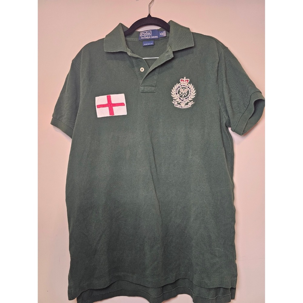 Polo Ralph Lauren England Lawn Tennis Crest Polo Shirt Green Mens Medium